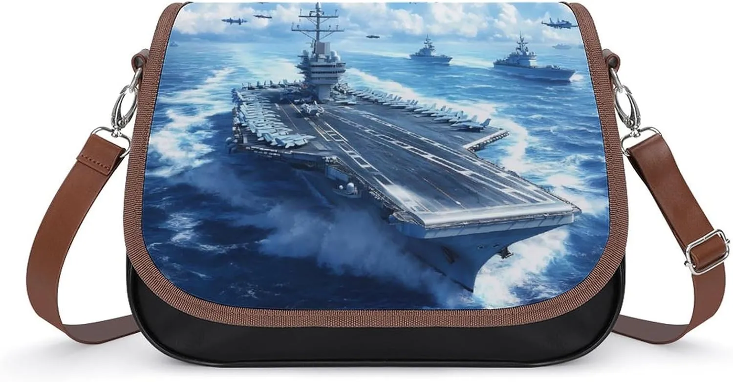 Aircraft Carrier Warship Crossbody Bags for Women Leather Tote Bag Handbag Purse for Work Travel