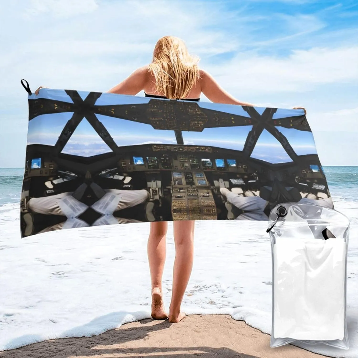 Airplane Cockpit Premium Compact Microfiber Travel Towel-Featherlight & Quick Dry,Sand-Resistant Beach Towel for Swimming,Camping,Vacation Essentials with Carry Pouch