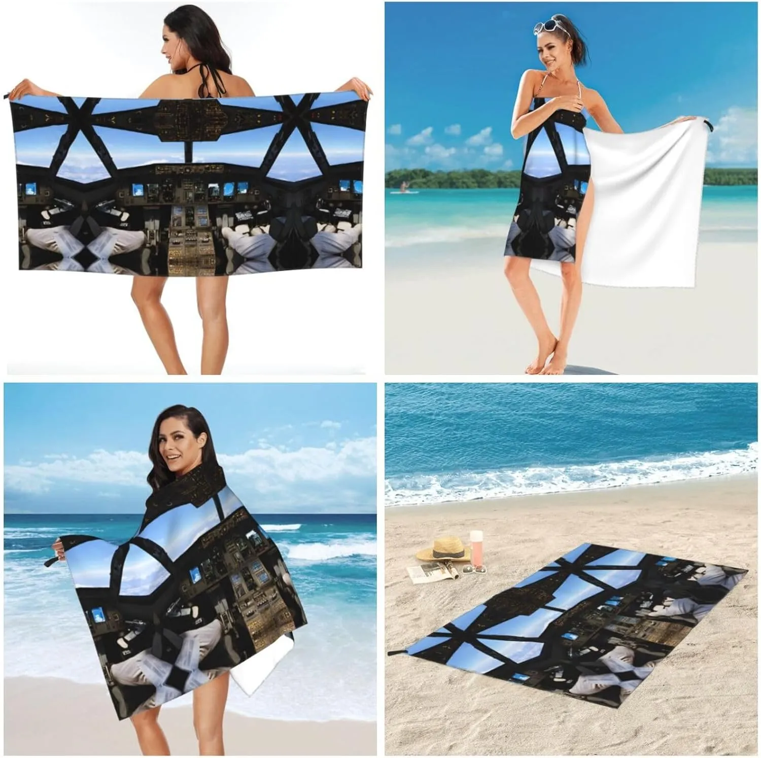 Airplane Cockpit Premium Compact Microfiber Travel Towel-Featherlight & Quick Dry,Sand-Resistant Beach Towel for Swimming,Camping,Vacation Essentials with Carry Pouch