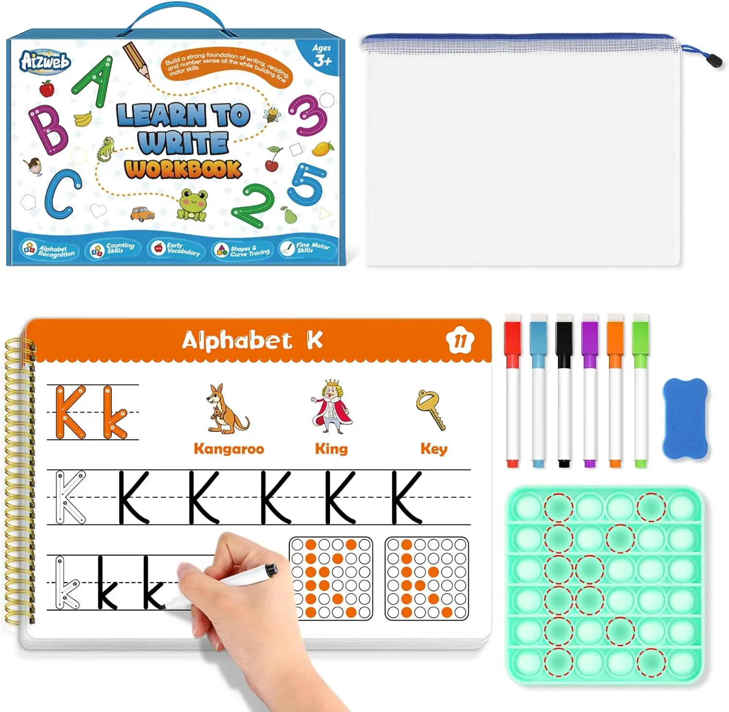 Aizweb Handwriting Practice for Kids,Learn to Write,Pre k Toddler Preschool Kindergarten Learning Activities,Number Shape Letter Tracing Writing Workbook,ABC Alphabet Autism Montessori Toys