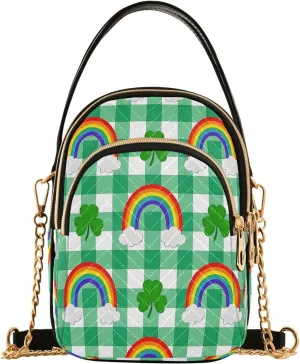 ALAZA Chain Crossbody Bags for Women Clover Leaf Rainbow Checked Buffalo Plaid Quilted Shoulder Crossbody Handbags Travel Cross Body Cell Phone Purses Bags