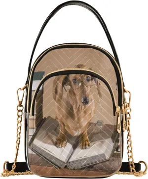 ALAZA Chain Crossbody Bags for Women Dachshund Book Professor Quilted Shoulder Crossbody Handbags Travel Cross Body Cell Phone Purses Bags