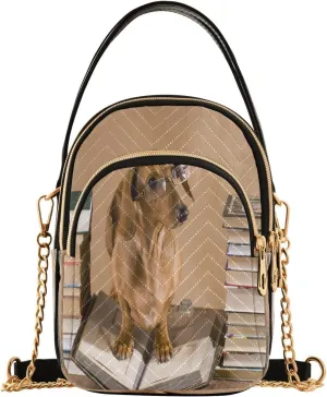 ALAZA Chain Crossbody Bags for Women Dachshund Professor Book Quilted Shoulder Crossbody Handbags Travel Cross Body Cell Phone Purses Bags
