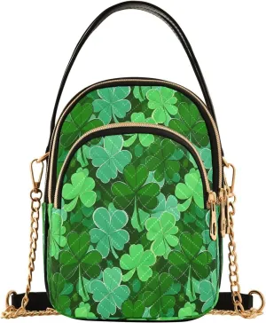 ALAZA Chain Crossbody Bags for Women Many Clover Lucky Leaves Quilted Shoulder Crossbody Handbags Travel Cross Body Cell Phone Purses Bags