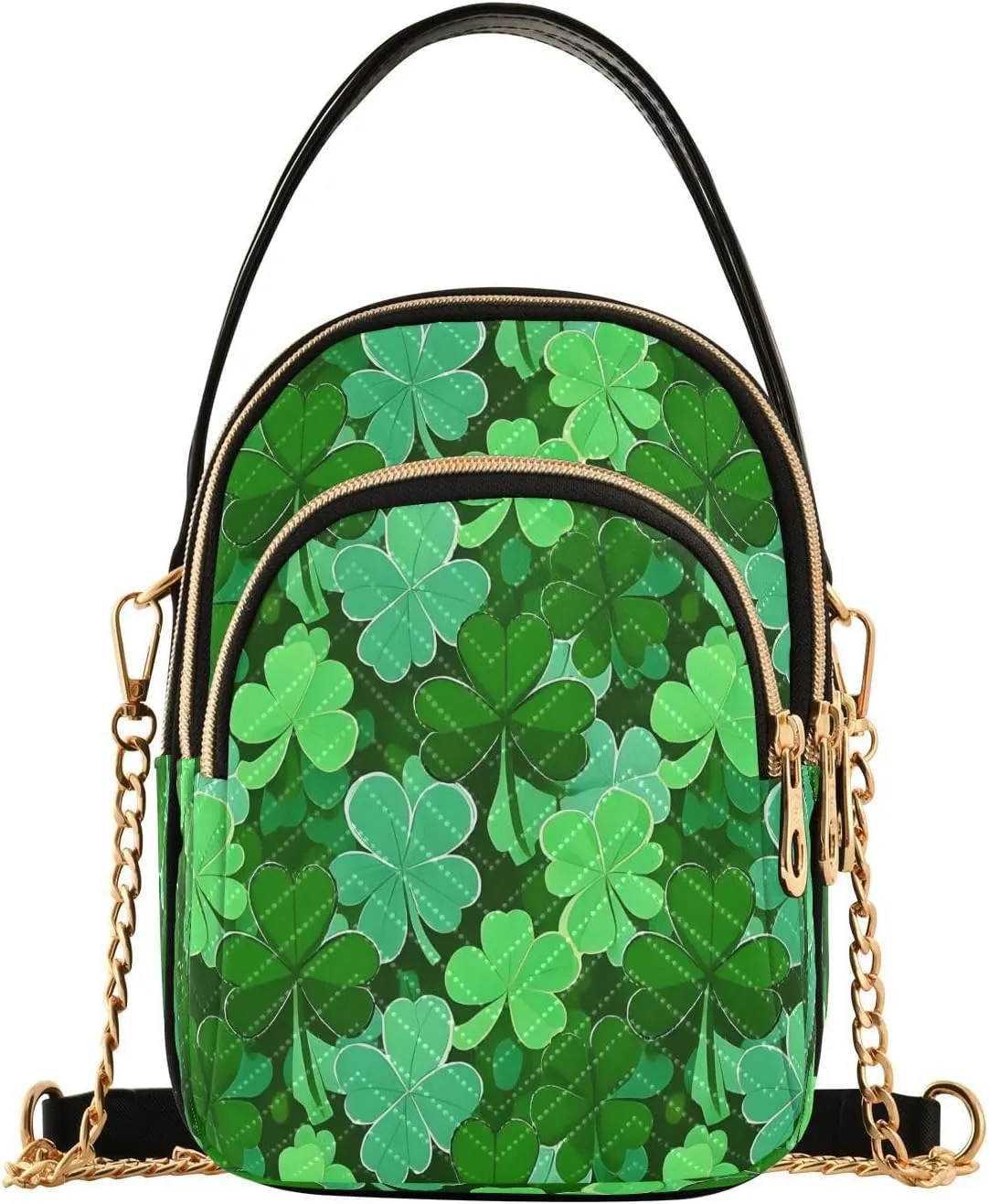 ALAZA Chain Crossbody Bags for Women Many Clover Lucky Leaves Quilted Shoulder Crossbody Handbags Travel Cross Body Cell Phone Purses Bags