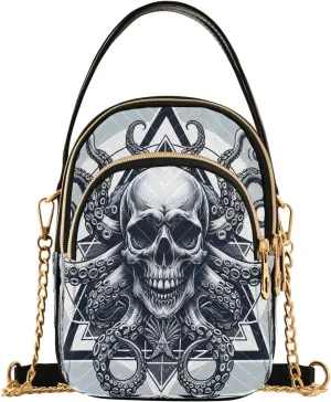ALAZA Chain Crossbody Bags for Women Skull Head Octopus Quilted Shoulder Crossbody Handbags Travel Cross Body Cell Phone Purses Bags