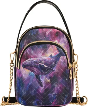 ALAZA Chain Crossbody Bags for Women Whale Galaxy Nebula Space Quilted Shoulder Crossbody Handbags Travel Cross Body Cell Phone Purses Bags