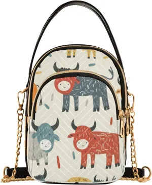 ALAZA Quilted Crossbody Bags for Women,Cartoon Bulls Women's Crossbody Handbags Small Travel Purses Phone Bag