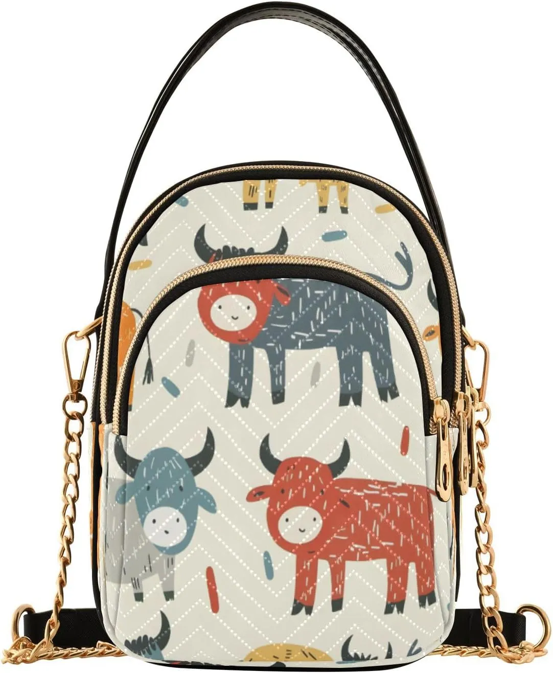 ALAZA Quilted Crossbody Bags for Women,Cartoon Bulls Women's Crossbody Handbags Small Travel Purses Phone Bag