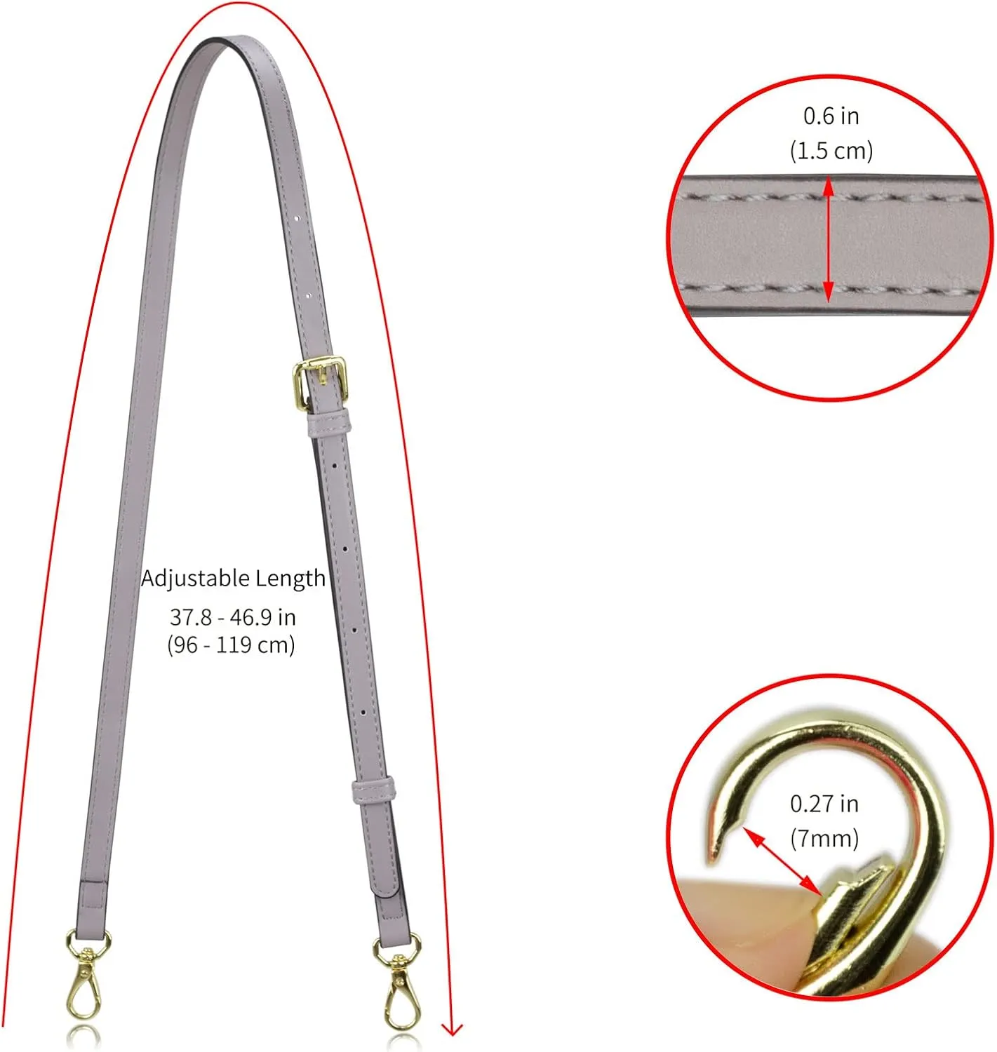 Allzedream Leather Purse Strap Replacement Crossbody Handbag Long Adjustable (Grey)