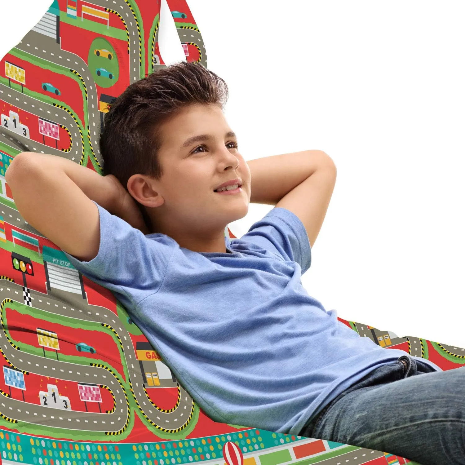 Ambesonne Car Race Track Lounger Chair Bag, Roadway Activity Car Racing Competition Facilities Bleacher Audience, High Capacity Storage with Handle Container, Lounger Size, Multicolor