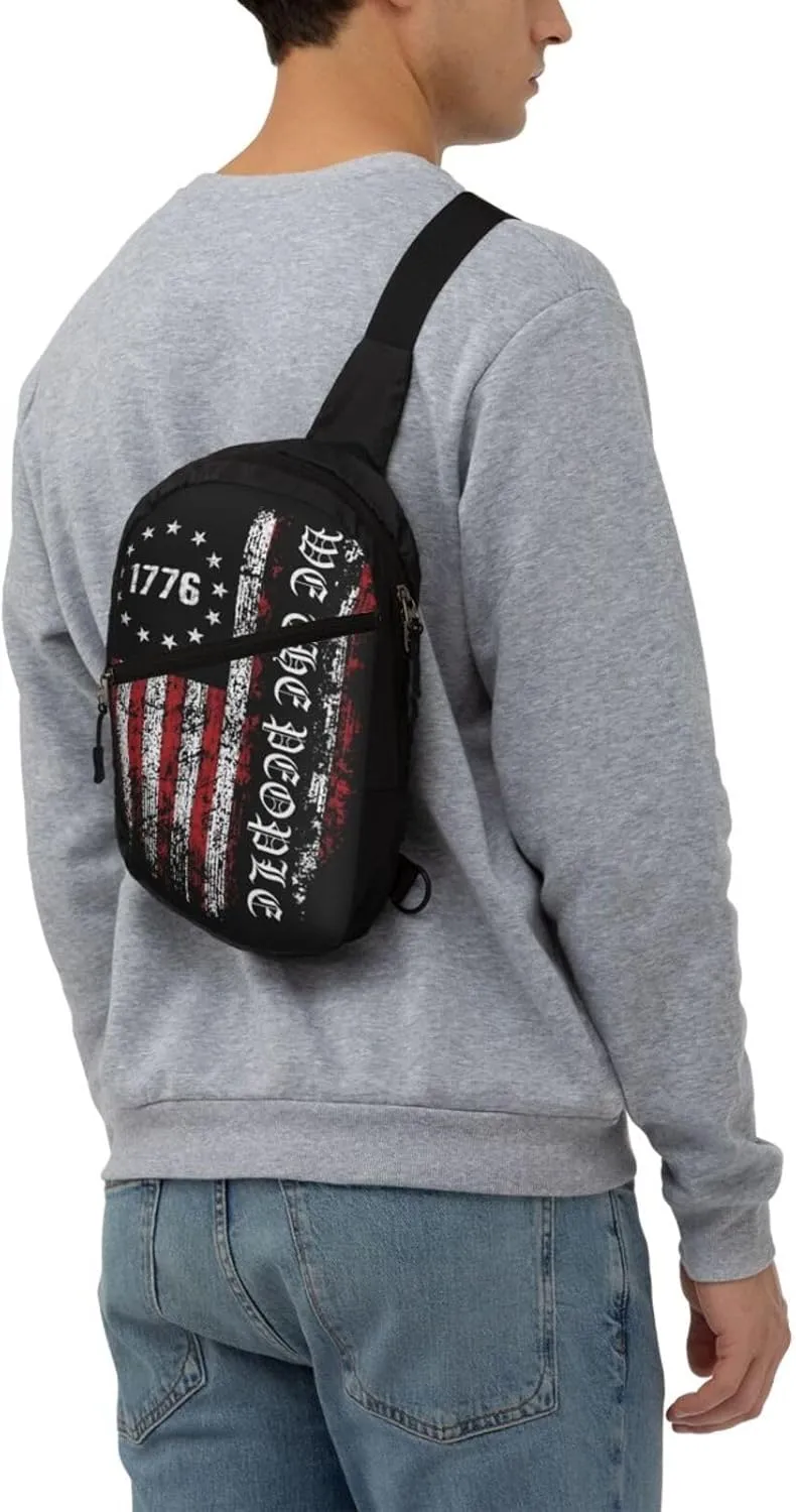 America We The People American Flag Portable Sling Bags Packable Crossbody Bag Foldable Sport Daypack Reusable Shoulder Backpack Diagonally Chest Bag for Workout Travel