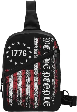 America We The People American Flag Portable Sling Bags Packable Crossbody Bag Foldable Sport Daypack Reusable Shoulder Backpack Diagonally Chest Bag for Workout Travel