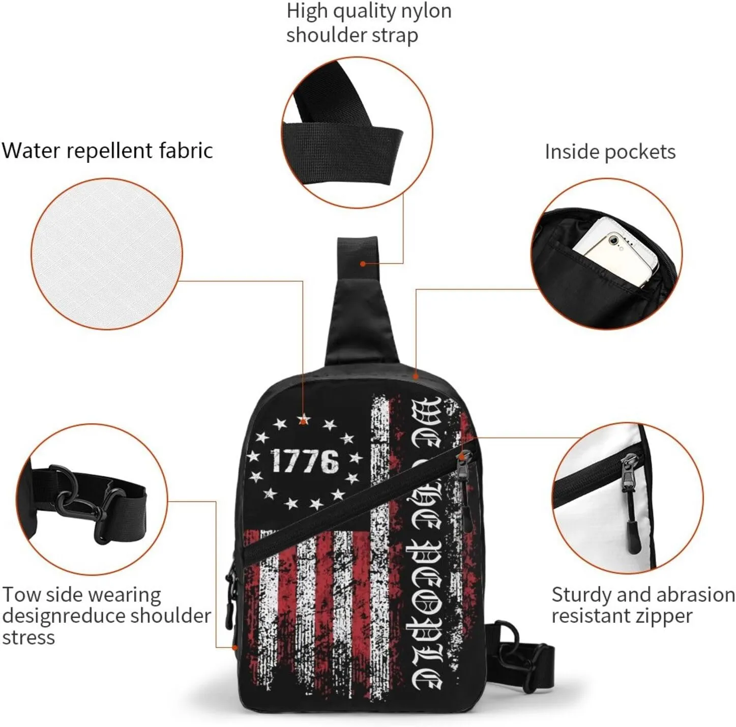 America We The People American Flag Portable Sling Bags Packable Crossbody Bag Foldable Sport Daypack Reusable Shoulder Backpack Diagonally Chest Bag for Workout Travel