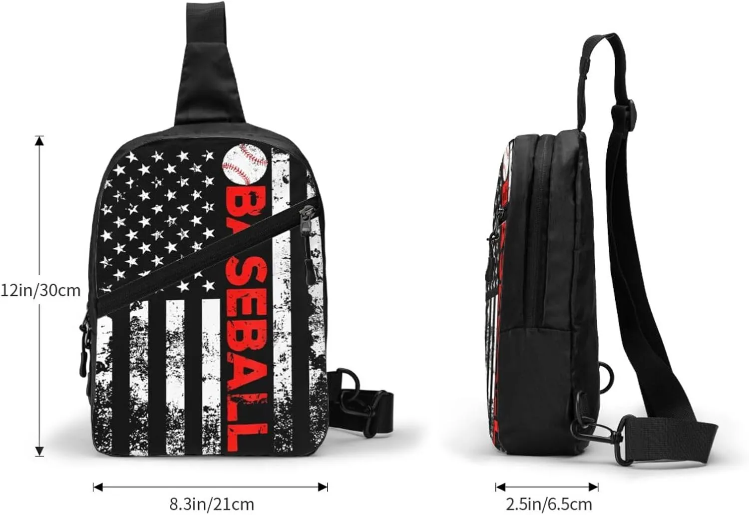American Flag Baseball Team Portable Sling Bags Packable Crossbody Bag Foldable Sport Daypack Reusable Shoulder Backpack Diagonally Chest Bag for Workout Travel