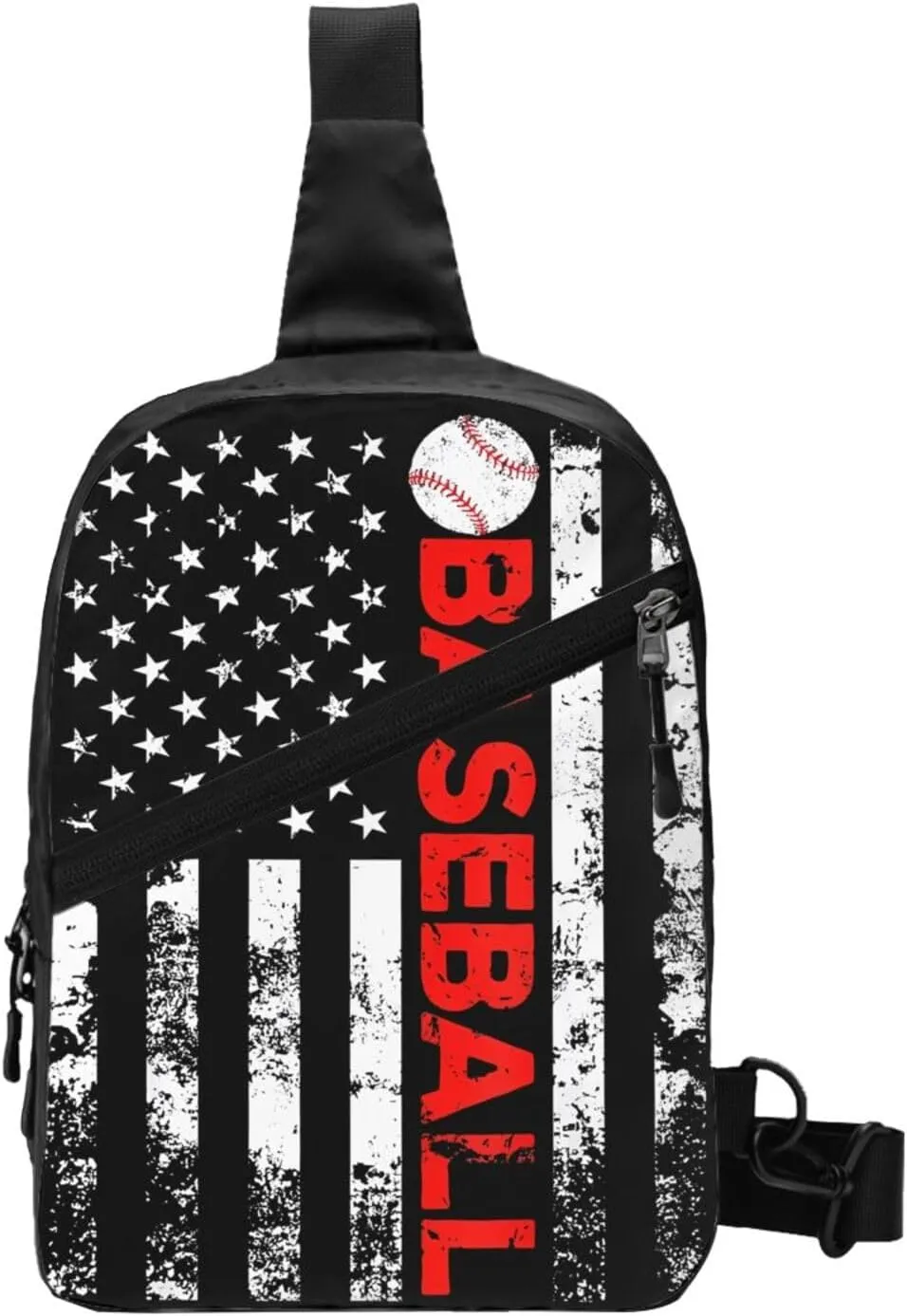 American Flag Baseball Team Portable Sling Bags Packable Crossbody Bag Foldable Sport Daypack Reusable Shoulder Backpack Diagonally Chest Bag for Workout Travel