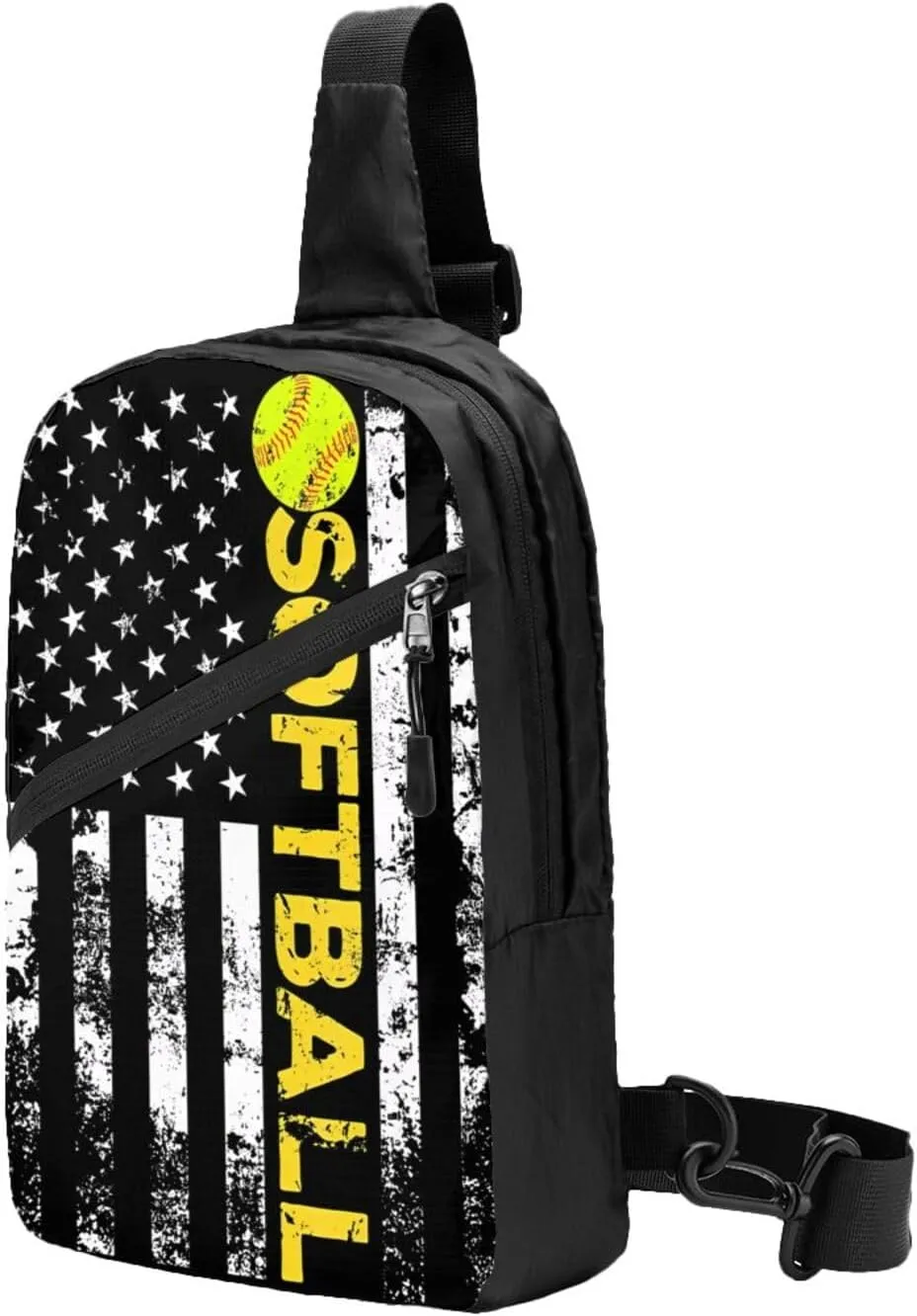 American Flag Softball Team Portable Sling Bags Packable Crossbody Bag Foldable Sport Daypack Reusable Shoulder Backpack Diagonally Chest Bag for Workout Travel