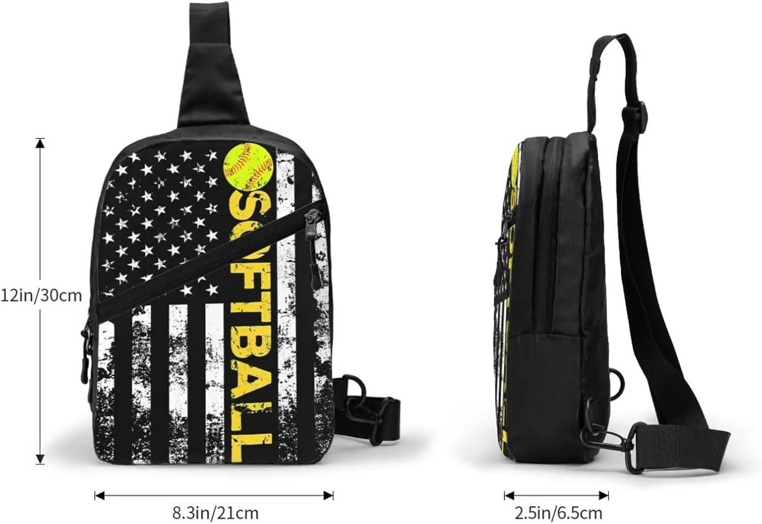 American Flag Softball Team Portable Sling Bags Packable Crossbody Bag Foldable Sport Daypack Reusable Shoulder Backpack Diagonally Chest Bag for Workout Travel