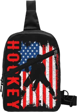 American Hockey Flag Portable Sling Bags Packable Crossbody Bag Foldable Sport Daypack Reusable Shoulder Backpack Diagonally Chest Bag for Workout Travel