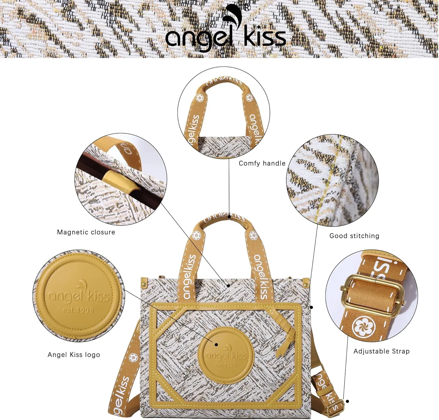 Angel Kiss Tote Bag Purses for Women Medium Top-handle Satchel Handbags with Crossbody Srtap