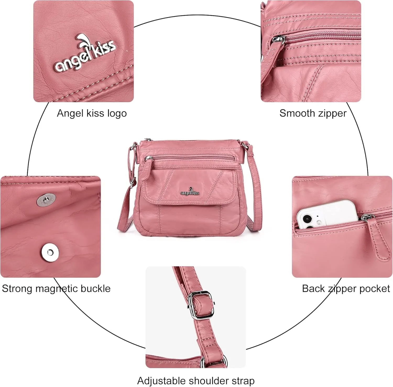 Angelkiss Small Womens Crossbody Bag Leather Shoulder Purse for Women Hobo Bag with Adjustable Shoulder Strap