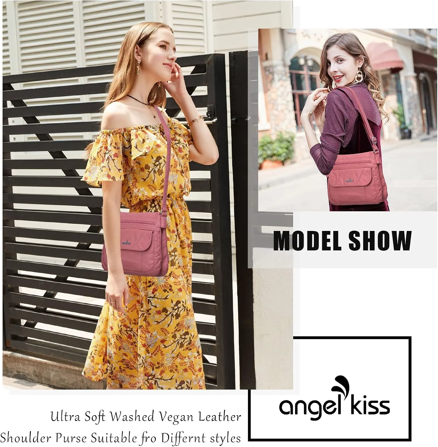 Angelkiss Small Womens Crossbody Bag Leather Shoulder Purse for Women Hobo Bag with Adjustable Shoulder Strap