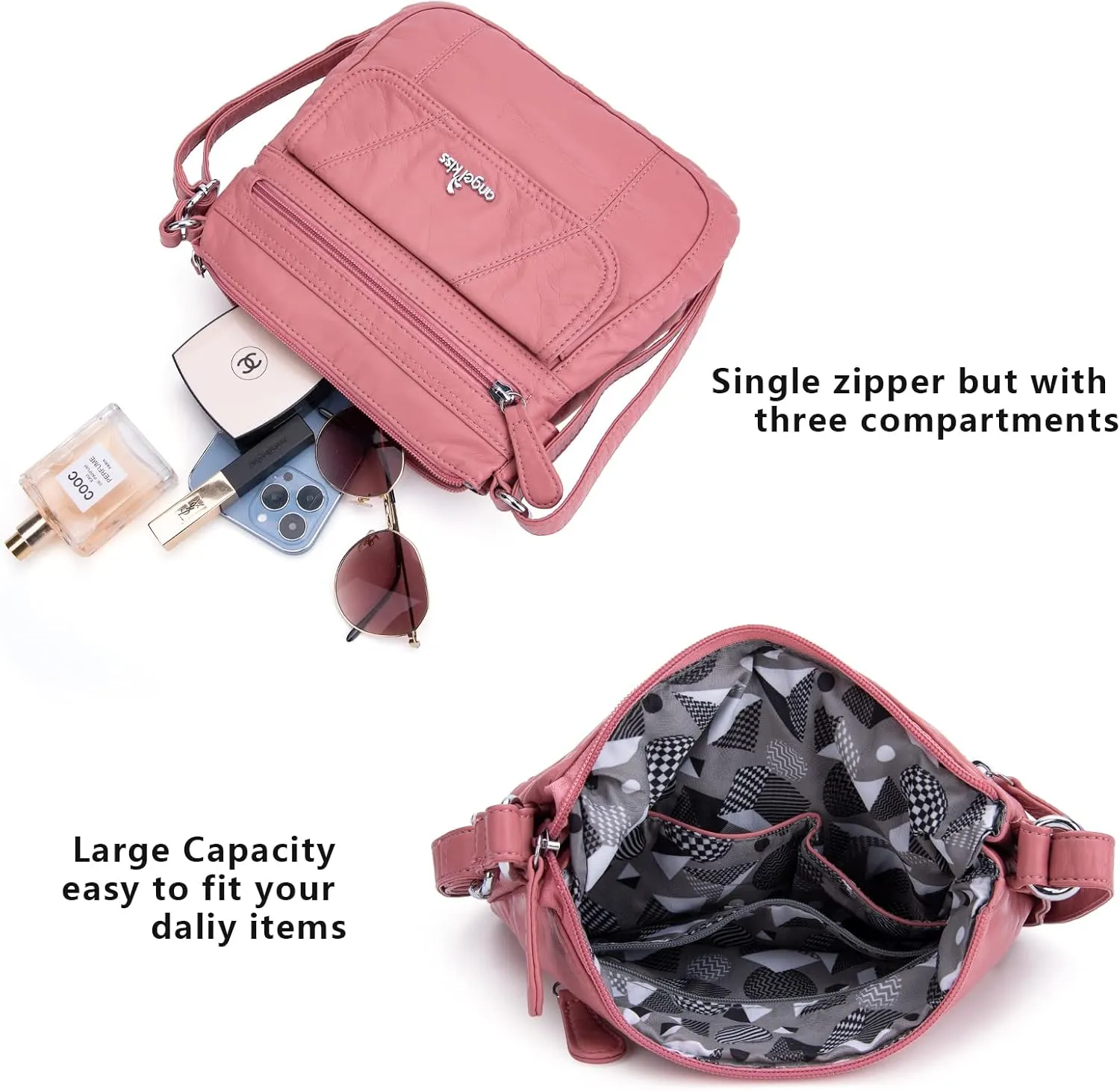 Angelkiss Small Womens Crossbody Bag Leather Shoulder Purse for Women Hobo Bag with Adjustable Shoulder Strap