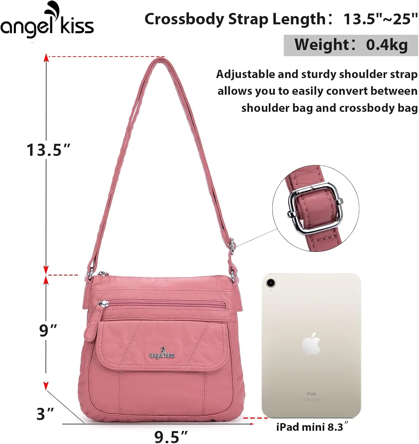 Angelkiss Small Womens Crossbody Bag Leather Shoulder Purse for Women Hobo Bag with Adjustable Shoulder Strap