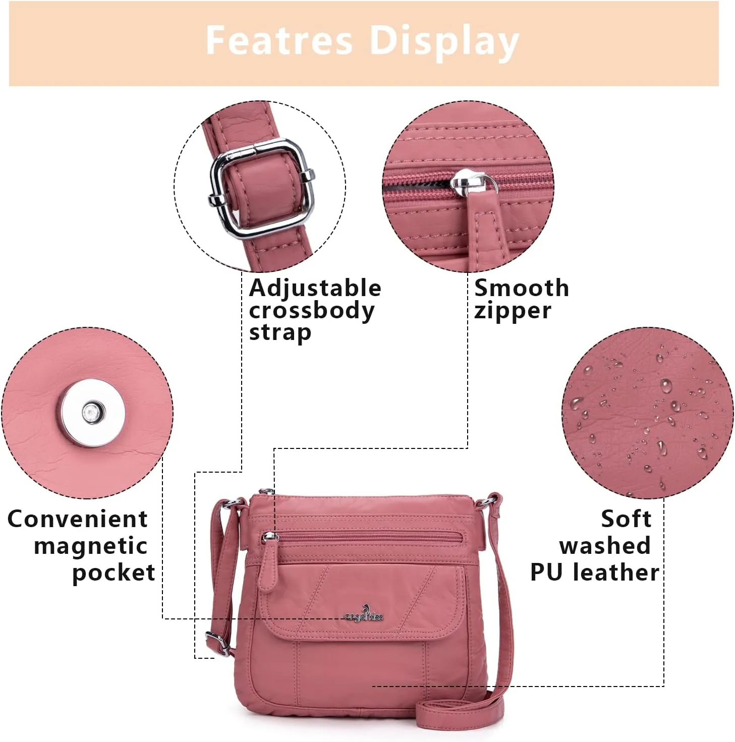 Angelkiss Small Womens Crossbody Bag Leather Shoulder Purse for Women Hobo Bag with Adjustable Shoulder Strap