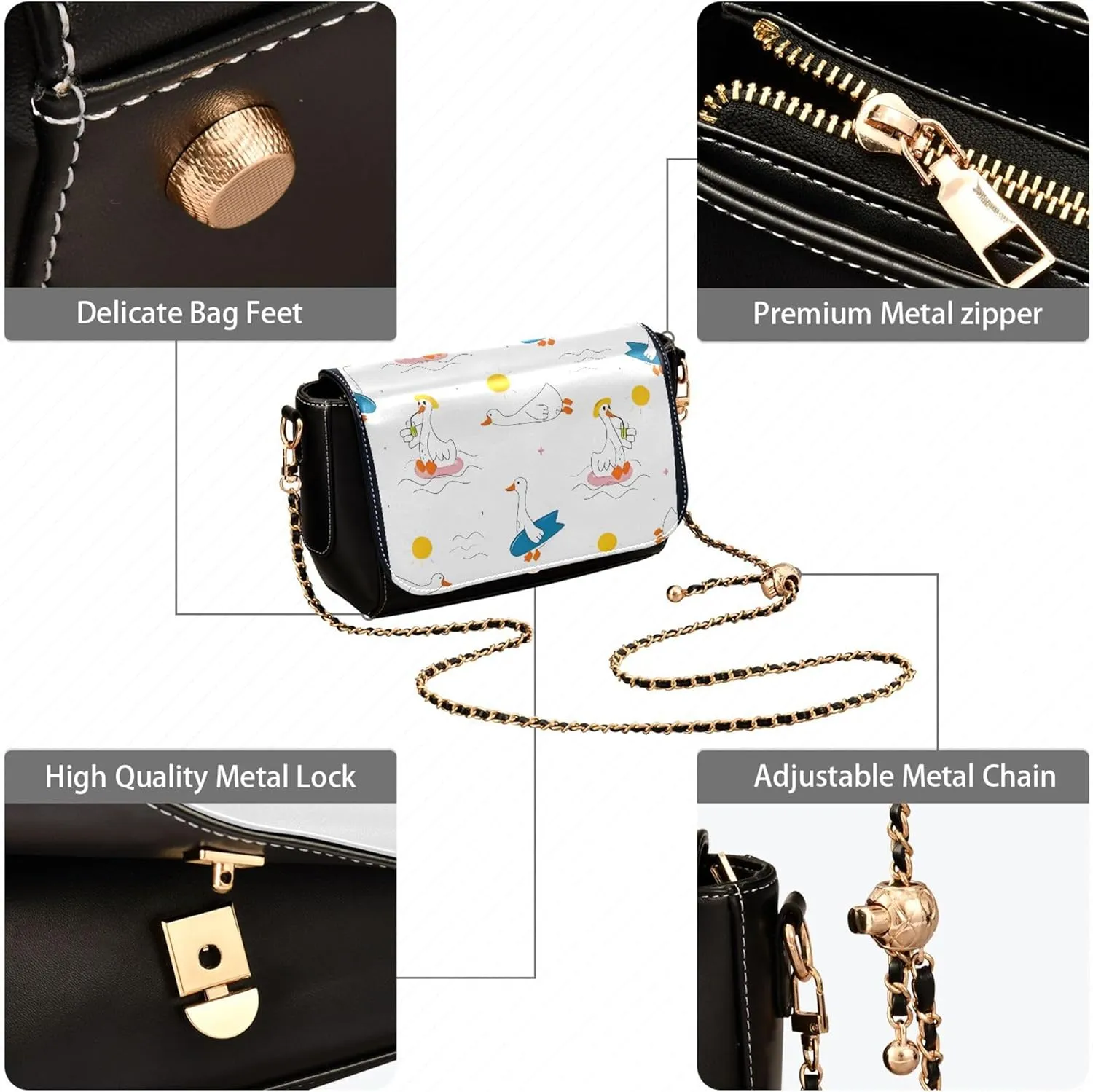 Animal Women Leather Shoulder Bag, Cute Cat Caticorn Kitten Unicorn Crossbody Bags for Women Handbag Chain Strap