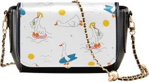 Animal Women Leather Shoulder Bag, Cute Cat Caticorn Kitten Unicorn Crossbody Bags for Women Handbag Chain Strap