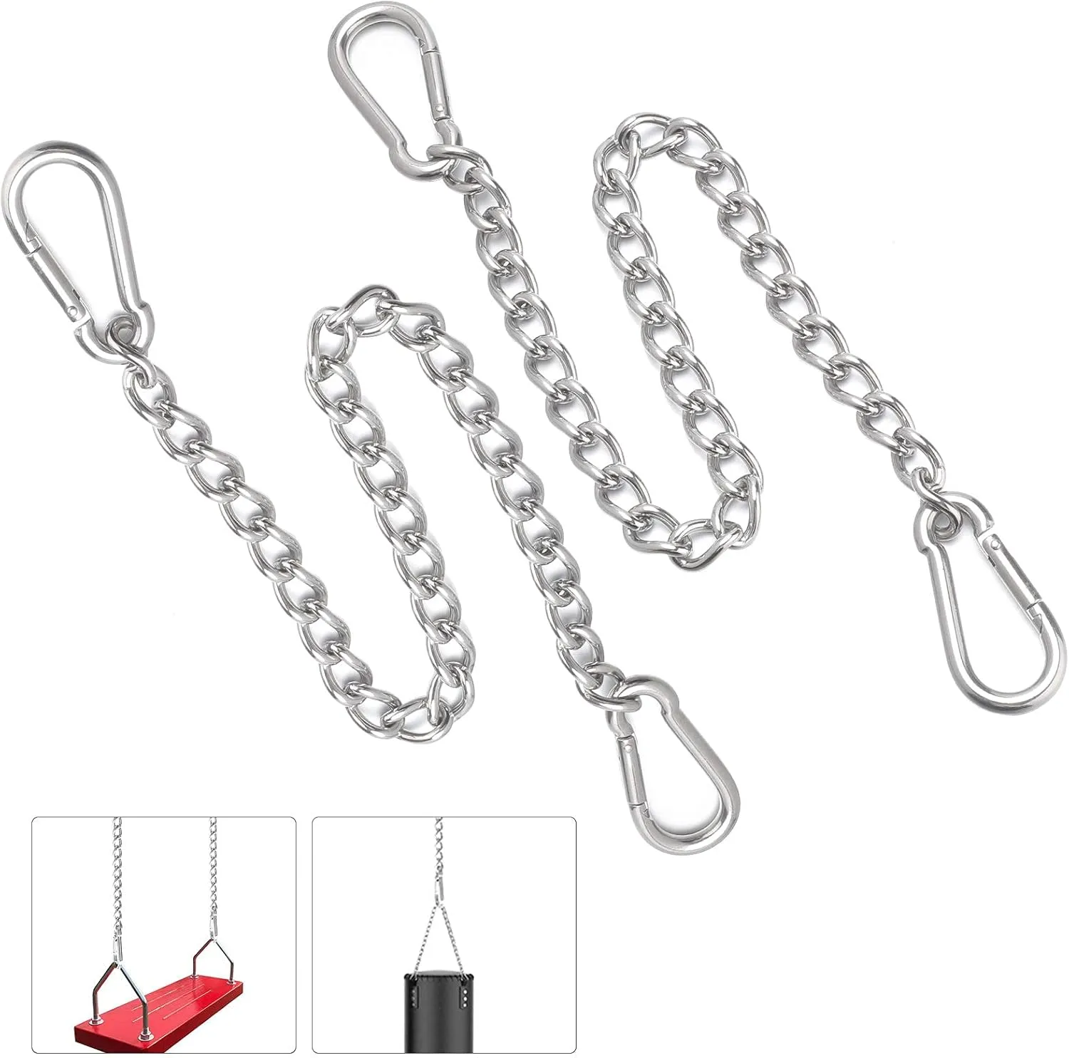 ANNWAH Hanging Chair Chain with Carabiners - 2 Pack Stainless Steel Hanging Kits Heavy Duty for Hammock Swing Punching Bags Sandbag Indoor Outdoor 440LB Capacity