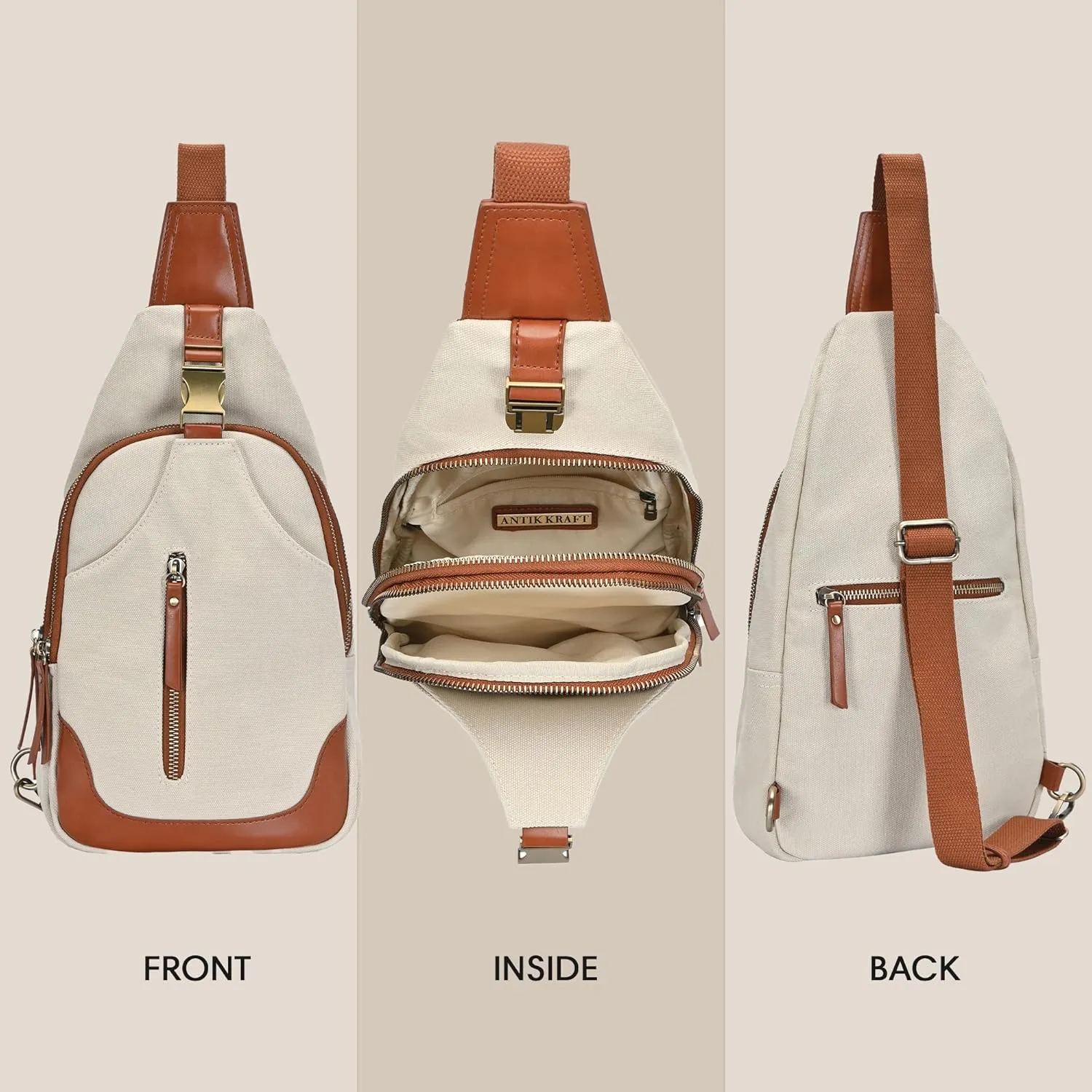 Antik Kraft Women's Samara Sling, Crossbody Sling Bag for Women, Durable Canvas with Vegan Leather Trim Chest Bag