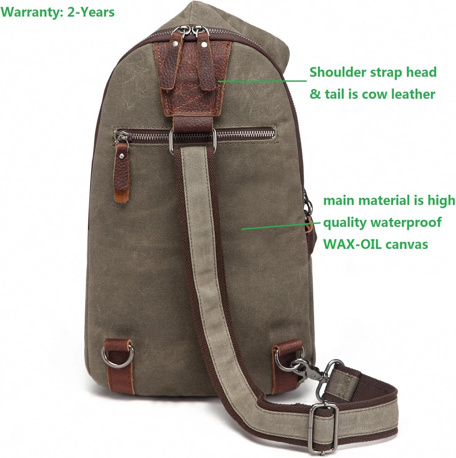 AOTIAN Unisex Sling Backpack Waxed Canvas Crossbody Bag Daypack 10 Liters, Height 14.5 Inches