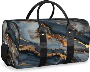 Art Black Glod Marble Travel Duffle Bag, Sports Gym Bags for Women Men, Carry On Weekender Overnight Bag, Modern Workout Hospital Airplane Trips Bag