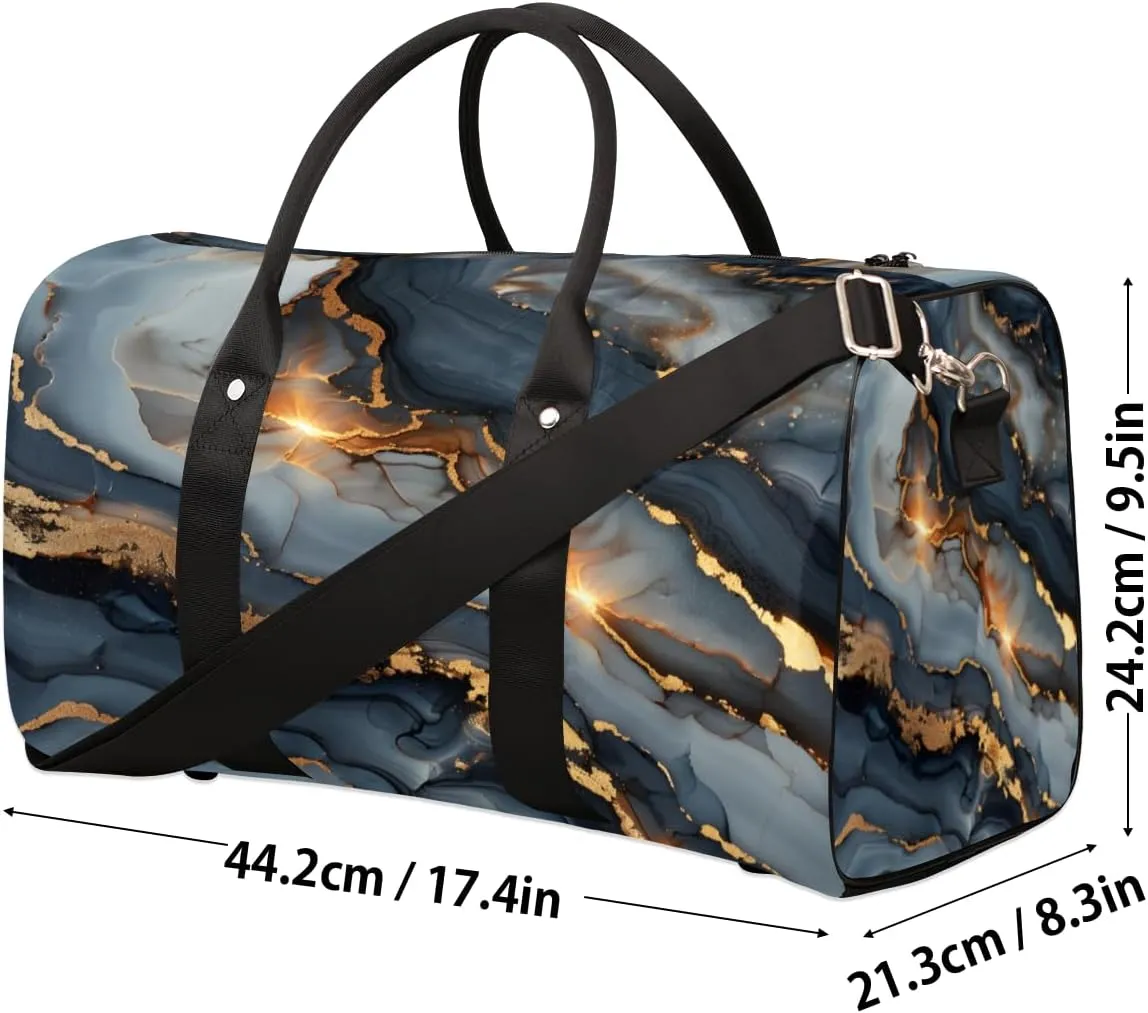 Art Black Glod Marble Travel Duffle Bag, Sports Gym Bags for Women Men, Carry On Weekender Overnight Bag, Modern Workout Hospital Airplane Trips Bag
