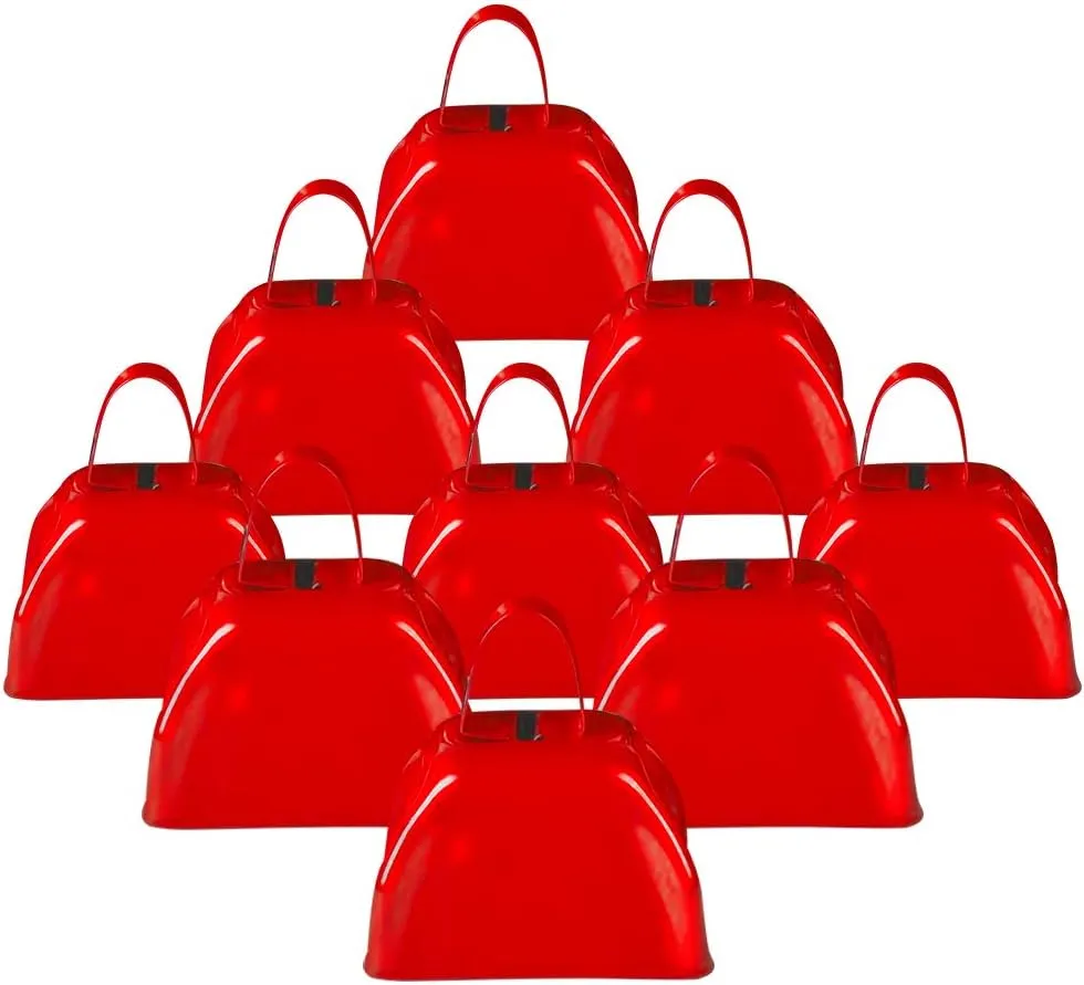 ArtCreativity 3 Inch Red Metal Cowbell Noisemakers - Pack of 12 - Loud Metal Cowbell Noise Makers with Handles, Great for Football Games, Sporting Events, New Year’s Eve, for Kids and Adults