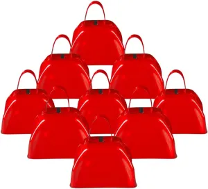 ArtCreativity 3 Inch Red Metal Cowbell Noisemakers - Pack of 12 - Loud Metal Cowbell Noise Makers with Handles, Great for Football Games, Sporting Events, New Year’s Eve, for Kids and Adults