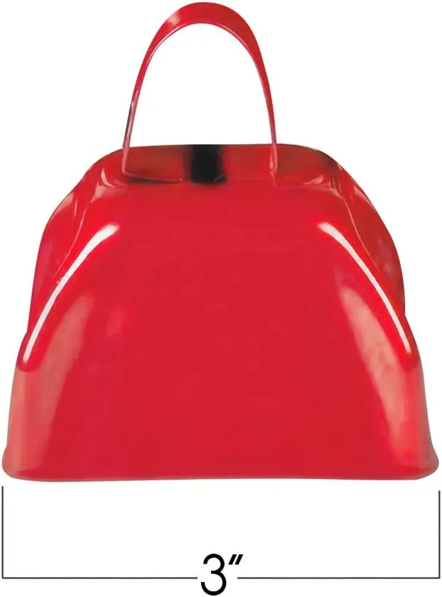 ArtCreativity 3 Inch Red Metal Cowbell Noisemakers - Pack of 12 - Loud Metal Cowbell Noise Makers with Handles, Great for Football Games, Sporting Events, New Year’s Eve, for Kids and Adults