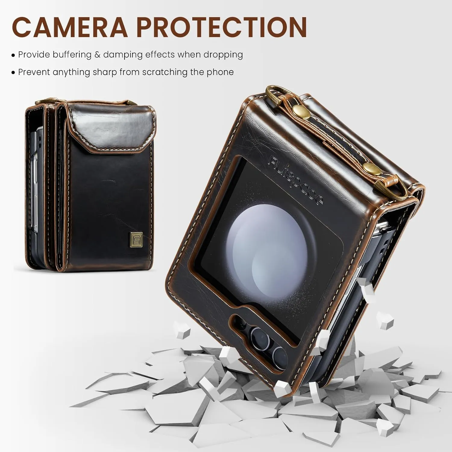 ASAPDOS Crossbody Case Compatible with Samsung Galaxy Z Flip 5,Retro PU Leather Strap Wristlet Flip Case with Magnetic Closure and Card Holder for Men Women Coffee