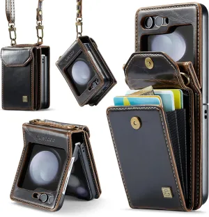 ASAPDOS Crossbody Case Compatible with Samsung Galaxy Z Flip 5,Retro PU Leather Strap Wristlet Flip Case with Magnetic Closure and Card Holder for Men Women Coffee