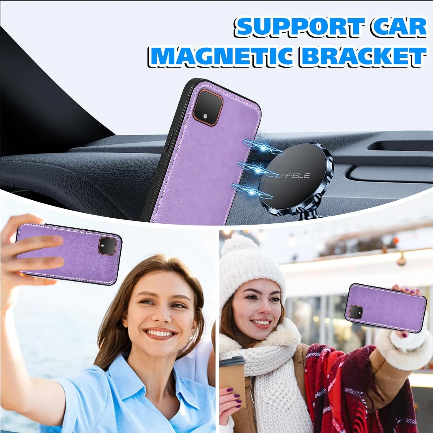 Asuwish Phone Case for Google Pixel 4 XL Zipper Wallet Detachable Cell Cover with Tempered Glass Screen Protector Crossbody Strap Flower Card Holder Slot Pixle 4XL Pixel4XL 4LX LX Women Girls Purple