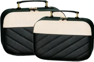 ATkits Cosmetics Bags, 2PCS Portable Cute Travel Makeup Bag, Travel Accessories Bag, Makeup Brush Organizer for Women and girls (2PCS-Black)