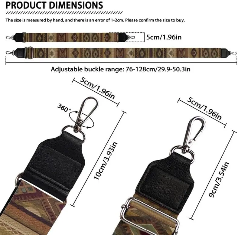 Aztec Ethnic Women's Handbags Strap, Navajo Tribal Crossbody Wallet Adjustable Straps, Brown Southwestern 29.9-50.3 Inches for Ladies Long Extender