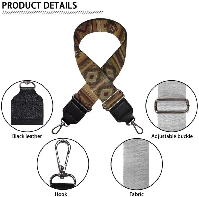 Aztec Ethnic Women's Handbags Strap, Navajo Tribal Crossbody Wallet Adjustable Straps, Brown Southwestern 29.9-50.3 Inches for Ladies Long Extender