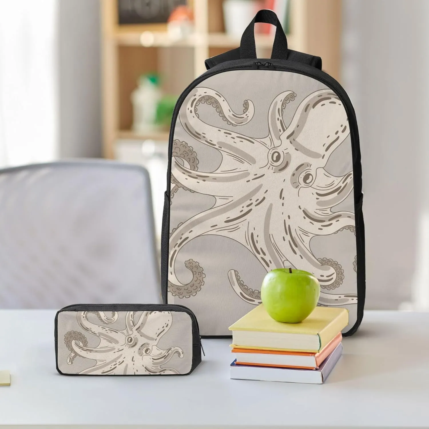 Backpack Lunch Box and Bag 3PCS Large Capacity Travel Backpack Suitable Work Outdoor Sport for Woman Man Retro Octopus