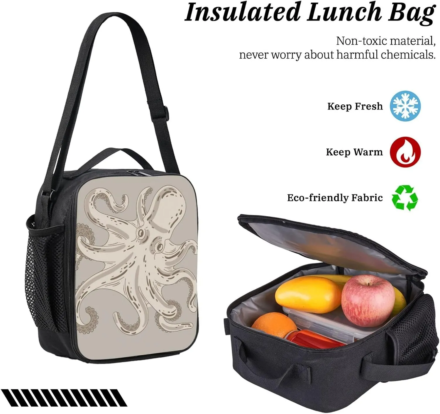 Backpack Lunch Box and Bag 3PCS Large Capacity Travel Backpack Suitable Work Outdoor Sport for Woman Man Retro Octopus