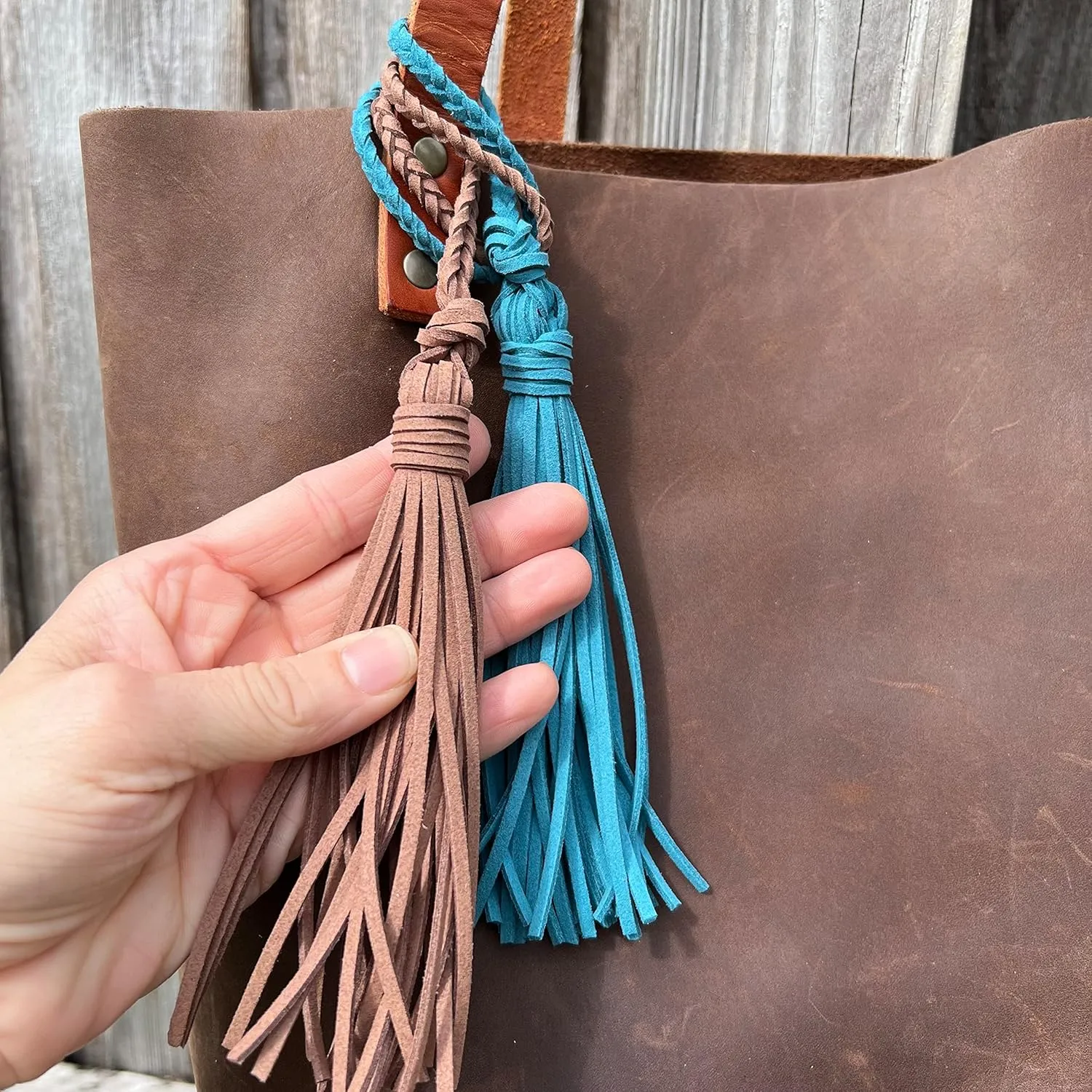 Bag Charm with Tassel for Purses & Totes Faux Suede Leather (Black)