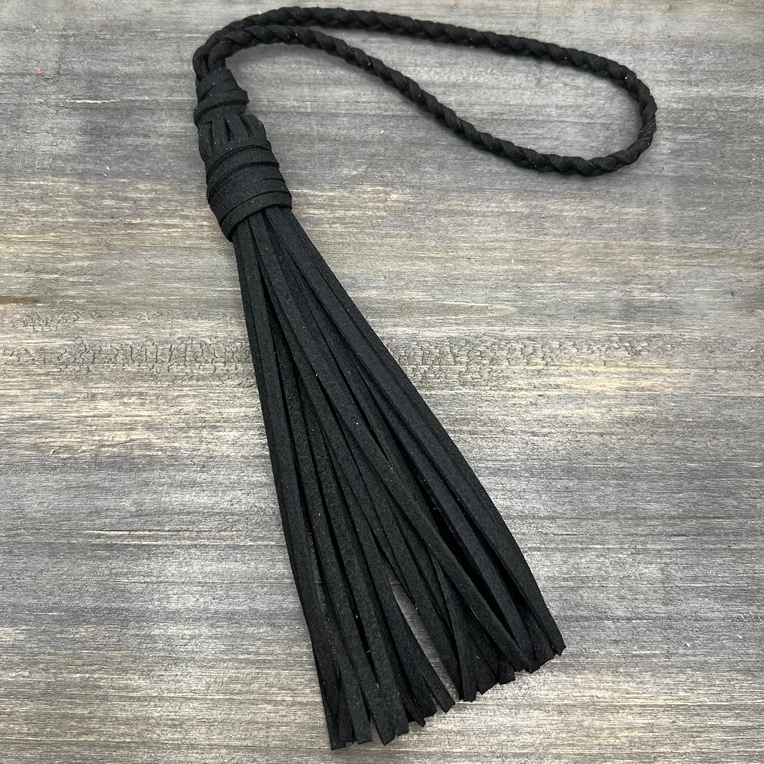 Bag Charm with Tassel for Purses & Totes Faux Suede Leather (Black)