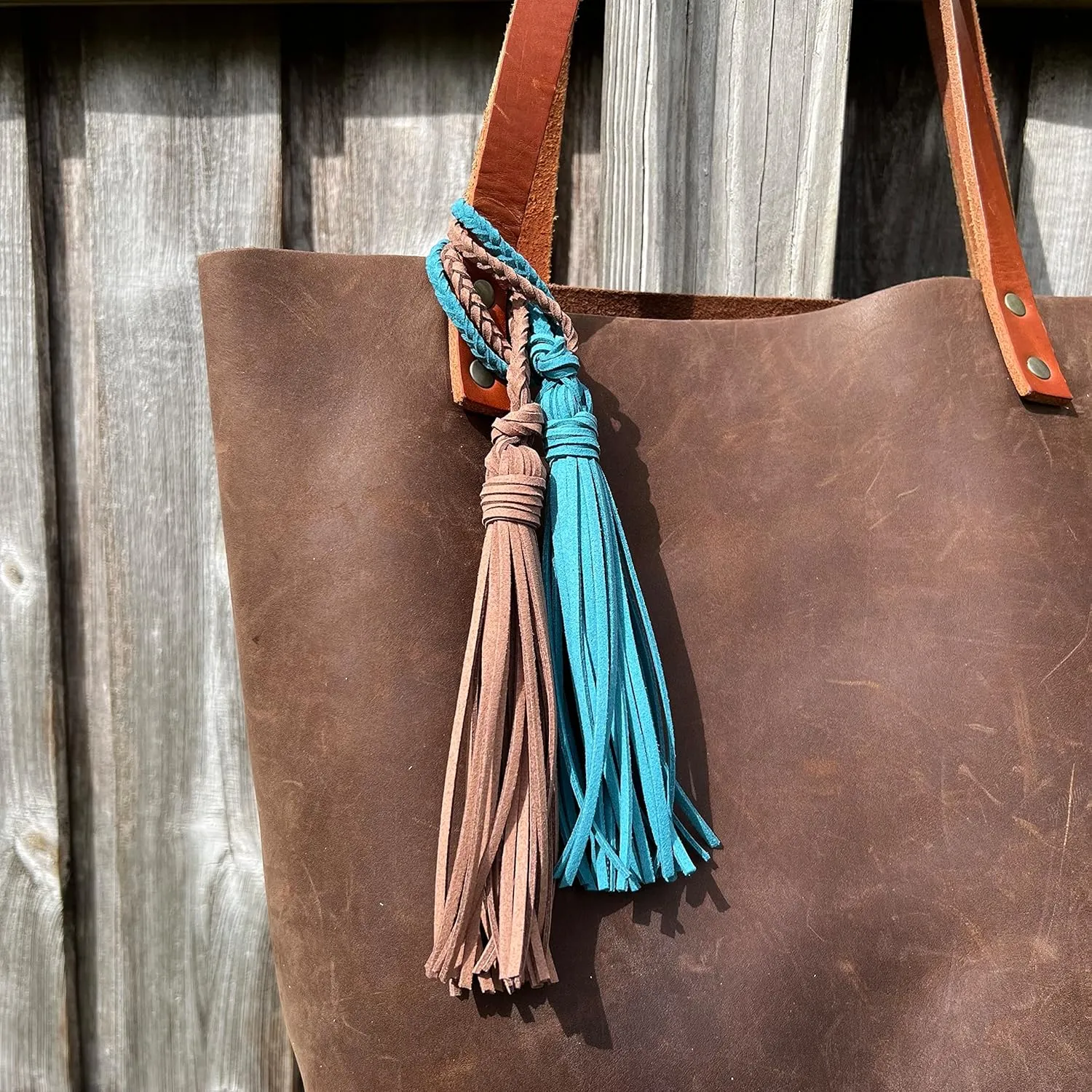 Bag Charm with Tassel for Purses & Totes Faux Suede Leather (Black)